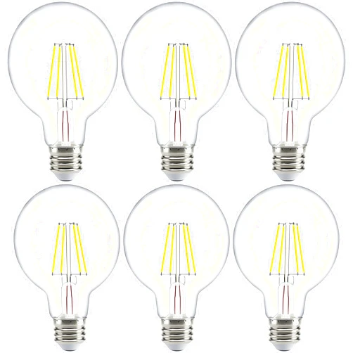 Sunco Lighting Sunco 6 Pack G25 Globe Light Bulbs LED Edison Vanity Light Bulbs, CRI90 3000K Warm White, Dimmable, 5W=60W, Clear Vintage Filament Globe, 500 Lumens, E26 Base Indoor Outdoor Clear UL