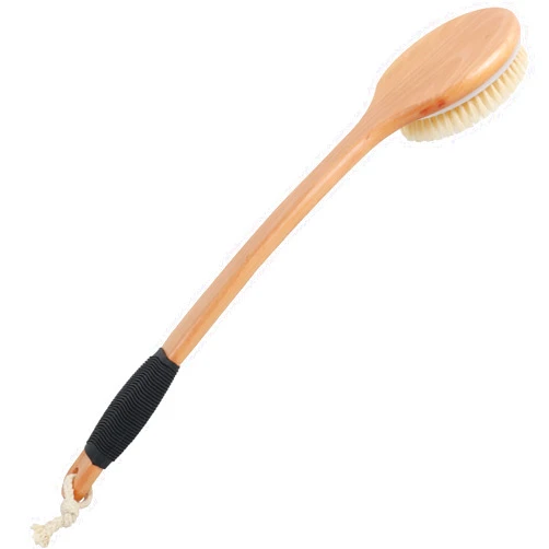 OWIIZI Round Head Back Scrub Brush for Body Shower, Wooden Long Handle Bristles Tub Soaping Bath Brushes, Skin Exfoliator Scrubber Brush for Men Women Elderly Wet or Dry Use