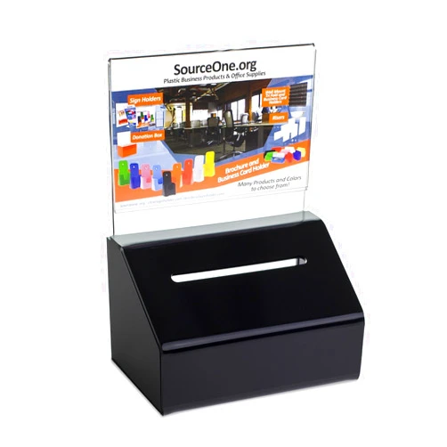 SOURCE ONE SOURCEONE.ORG Acrylic Heavy Duty Donation/Ballot Box with Lock and Sign Holder