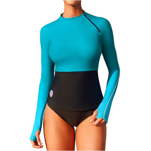 ATTRACO Women's UPF 50+ Rash Guard Long Sleeve Swim Shirt Gradient Color Block Swim Top with Shoulder Zipper