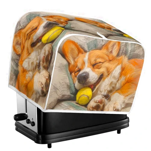 Daulesho Hand Drawn Corgi Dog 2|4 Slice Toaster Cover Colored Lead Painted Corgi Puppy Microwave Toaster Oven Cover Cute Animal Dog Dustproof and Fingerprint Protection -S