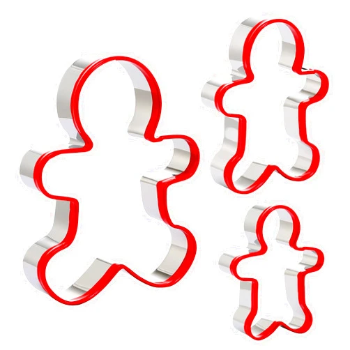 Grlifbaw Gingerbread Man Cookie Cutters 3PCS, Stainless Steel Christmas Cookie Cutter Tools with Red Environmental PVC, Gingerbread Boy Shape Moulds Set for Baking