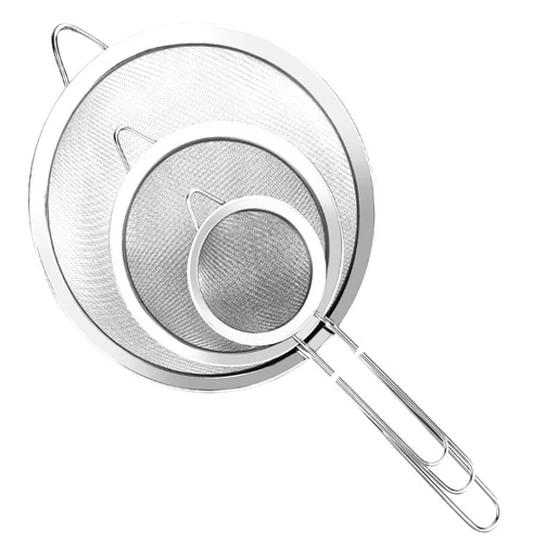 YLYL 3 Pcs Super Wire Extra Fine Mesh Strainer with Handle, Small Medium Large Size Sifter Metal, Stainless Steel Sieve Strainers for Kitchen Rice Juice Quinoa Food Flour Baking YLYL