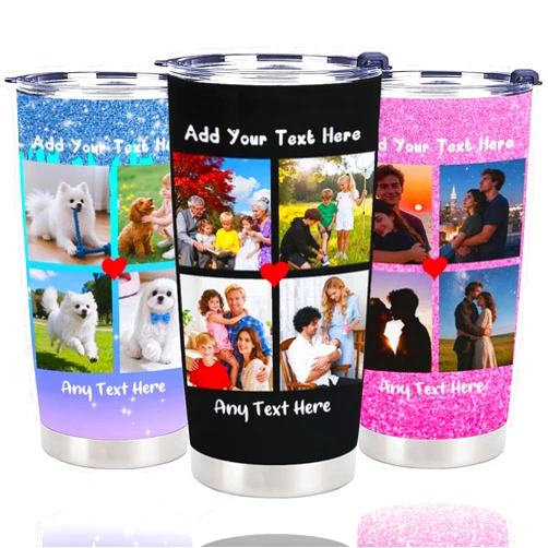 Artsadd Personalized Tumbler Custom Vacuum Insulated Travel Mug Customizable Coffee Cup with Your Photos and Text Christmas Birthday Gift (4 Photos+Text)