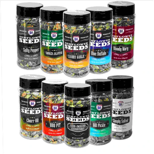 Interstate Bait Sunflower Seeds 4.6oz Variety Pack All Flavors 10pk(1 each): Big Game Brisket, BBQ Pit, Blody Mary, Blue Buffalo,Churr-OH, Dill Pickle, Salty Pepper, Savory Garlic, Simply Salted, & Smoked Jalapeno