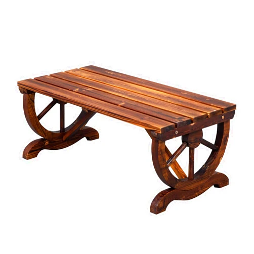 Outvita Wooden Garden Bench, Outdoor Rustic Wagon Wheel Bench with Carbonized Finish & Fir Construction for Garden Porch Backyard Patio Park, Seats 2 Person Brown