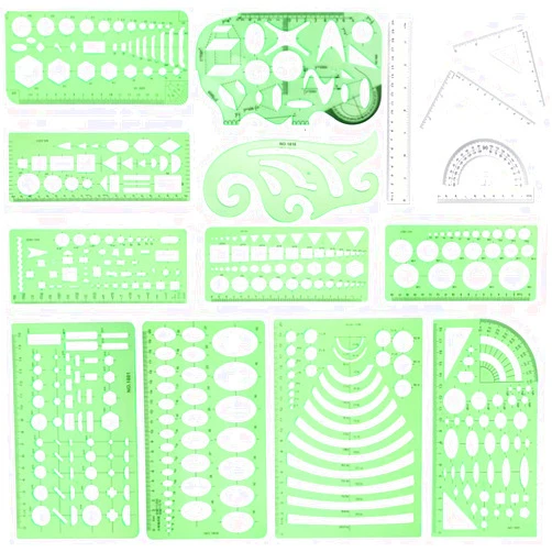 CFTfabMS 15Pcs Geometric Stencils Drawing Templates,Drawing Stencils Drafting Tools with Geometry Set,Circle,Curve Shape Stencils Drafting Tools for Drawing,Design