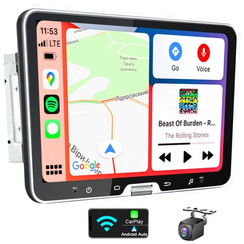 Woibugee 10 Inch Double Din Car Stereo Touchscreen Wireless CarPlay Android Auto, Detachable Android Car Radio with Physical Volume Knob GPS Navigation Backup Camera WiFi Bluetooth Music Video Streaming
