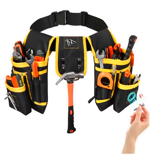 UUP Tool Belt, UUP Magnetic Tool Pouch 26 Pockets,Heavy Duty Tool Belts for Men,Utility Belt Work Tool Pouch Bag Detachable Adjustable Waist Apron Toolbelt for Electrician,Carpenter,Construction,Dad Gift