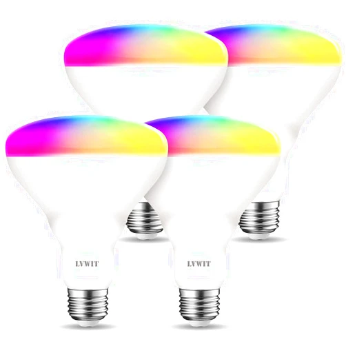 LVWIT Smart Light Bulbs Alexa, BR30 60W Equivalent, E26 Smart LED, Work with Google Assistant, Smart Life App, Tuya App, RGB Color Changing Bulb (8.5W), No Hub Required, 4-Pack
