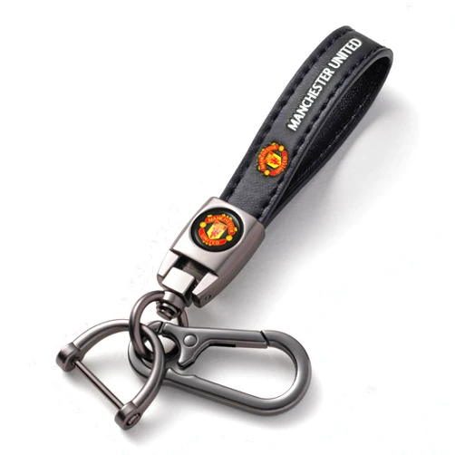 VEIQI Leather Car Keyring, Car Keychain Compatible with Manchester United Football Fans, Gift for Manchester United Football Club Fans, Friends, Familys, Black
