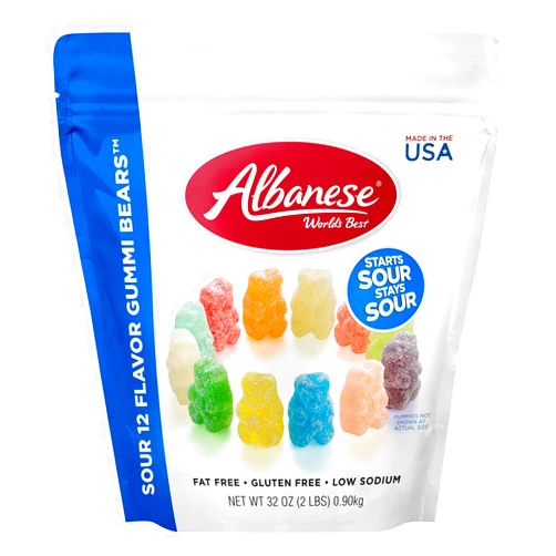 Albanese World's Best Sour 12 Flavor Gummi Bears, 32oz Bag of Candy