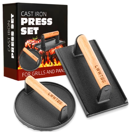 LWWTBS Burger Press Heavy-Duty Cast Iron Smashed Meat Steak Weight Grill Griddle Press (7