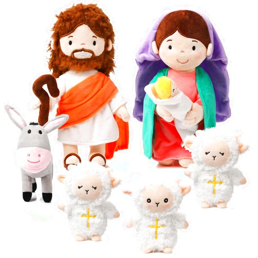 HyDren 6 Pcs Christian Religious Plush Doll Set 11 Inch Jesus Plush with Virgin Mary Donkey Lambs, Stuffed Jesus Baptism Gifts Guardian Angel God Plushies for Religious Christening Easter Birthday
