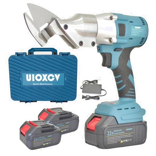 Uioxcv Electric Metal Scissors, Cordless Metal Shears for Cutting Sheet, Iron, Upholstery, Carpet, Leather, Cardboard with 2pcs 3000mAh Batteries, Charger, Carry Case