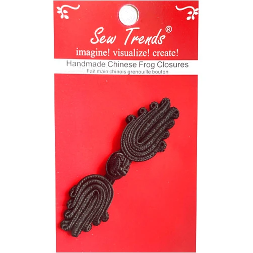 SEW TRENDZ Chinese Frogs Button Closures Hook & Eye Fastener - Sewing Quilting Renaissance Dance Hawaiian Bridal Costumes Outfit Drapery Home Decor- Black-Curley Design - 1 Pair/pk - #FG02