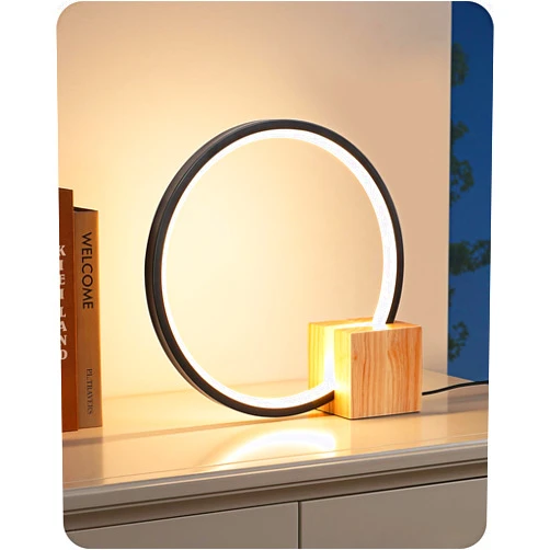 EDISHINE Modern LED Table Lamp, Bedside Lamp with One-Piece Solid Wood Base, 3 Color Temperature & Stepless Dimmable, Nightstand Lamp for Bedroom, Living Room, Reading Room 540LM 12W