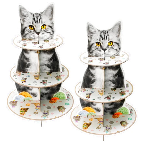 Osonm 2 Pack Cat Cupcake Stand 3 Tier Cat Party Cupcake Holder Dessert Tower Cat Theme Party Decorations Supplies for Cat Party Birthday Baby Shower