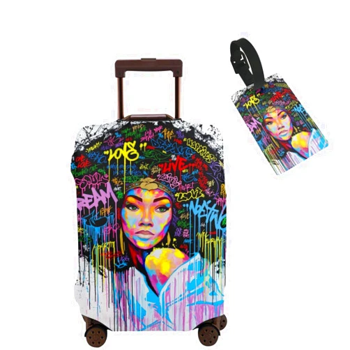 NELife Travel Suitcase Protector African Woman American Girl Elastic Protective Washable Luggage Cover With Concealed Zipper Suitable For 18-32 Inch -L(A Little Large)