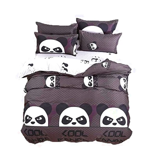 Kimko Child Panda Bedding Set-4Pcs Kids Cartoon 3D Oil Print Lightweight White and Black Panda Animal Pattern -1 Duvet Cover Set + 1 Bed Sheet + 2 Pillowcases (Twin)