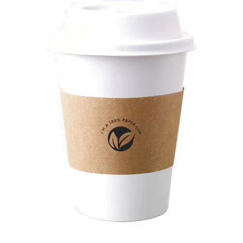 KTOB [50 pack] 12 oz Compostable Coffee Cups with Lids and Kraft Sleeves, Eco Friendly Disposable White Paper Cups Combo for Hot Beverage