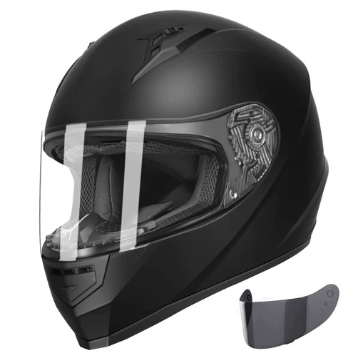GLX GX11 Compact Lightweight Full Face Motorcycle Street Sport Bike Helmet with Extra Tinted Visor DOT Approved (Matte Black, Large)