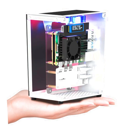 Yahboom Raspberry Pi 5 M.2 SSD PCIe Mini PC Case for Pi 5 with Tower Radiator,RGB Fan,OLED Display,with M.2 to Adapter,256GB NVME SSD