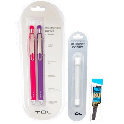 TUL 0.7mm Pink/Purple Mechanical Pencils, Eraser Refills & Lead Refills Bundle