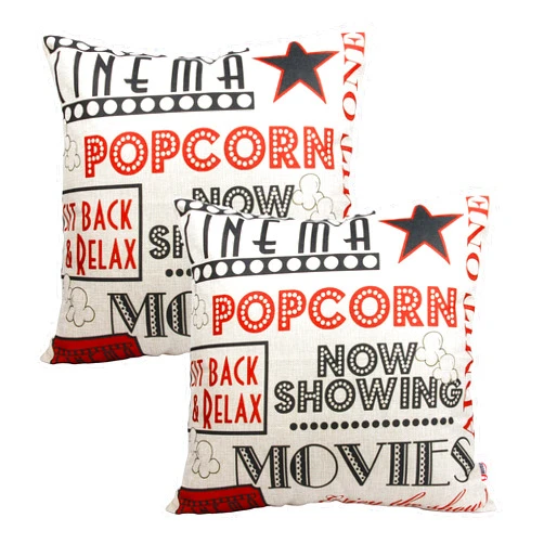 Queenie Wong Queenie® - 2 Pcs Meaningful English Writing Inspirational Words Quotable Quotes Cotton Linen Decorative Pillowcase Cushion Cover for Sofa Throw Pillow Case 18 X 18 Inch 45 X 45 Cm (2, Movie Time)