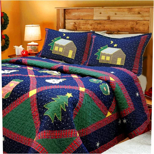 Cozy Line Home Fashions Christmas True Patchwork Navy Silent Night Starry Sky Cabin Reversible Quilt Bedding Set, Coverlet, Bedspread (Christmas Night, Queen - 3 Piece)