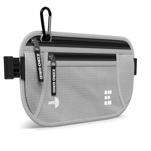 Zero Grid Money Belt for Secure Travel - RFID Blocking Slim Passport Holder - Hidden Waist Pouch for Cash, Credit Cards, Documents - Concealable Under Clothes, Water-Resistant Slim Fanny Pack for Men and Women