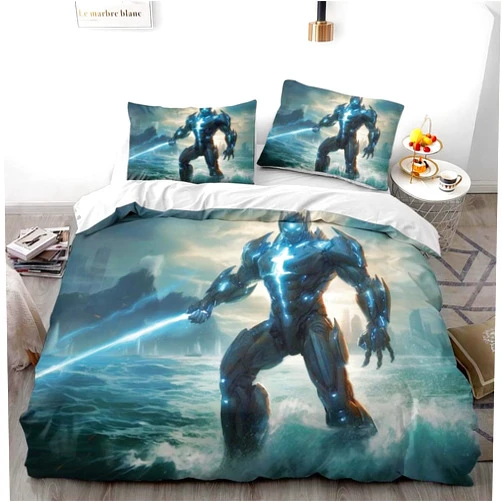 MaTtui Ocean Mechanical Blue Lightning Trend Steampunk Robot Style Duvet Cover Set Suitable for Kids Boys Teen Gamers Room Decoration (Blue6,Full 79x90in + 20x30inX2)