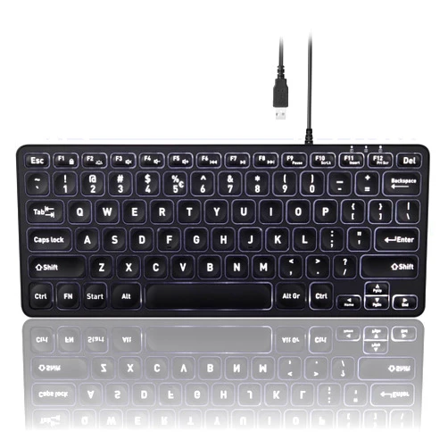 Perixx PERIBOARD-332 Wired Backlit USB Keyboard - Mini 11.22x4.57x0.83 Inches - Slim Scissor Keys with Big Font - White Illuminated LED - US English