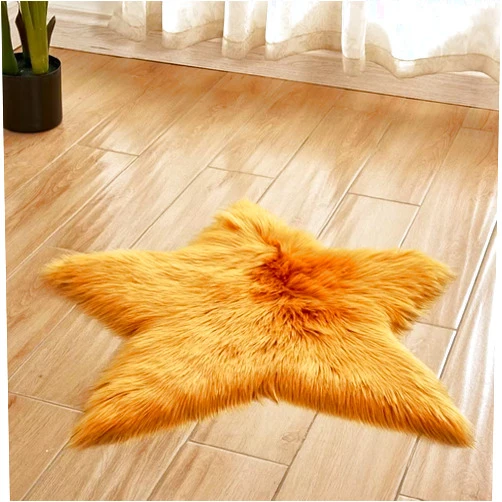 Scannay Fluffy Star Shaped Area Rug - Shaggy Furry Floor Carpet - Yellow, 2x2ft