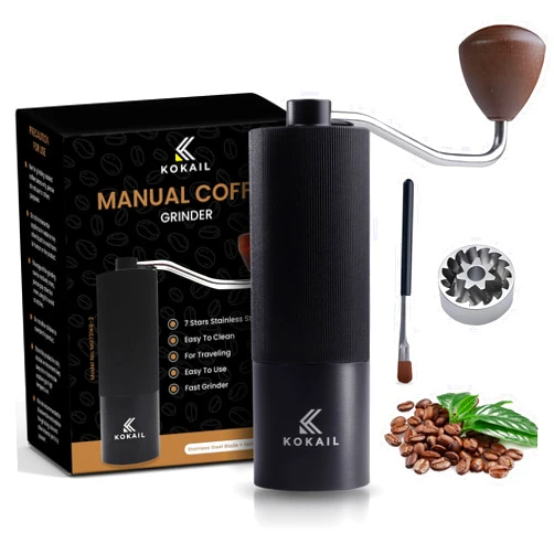 Kokail Manual Coffee Grinder with 7 star stainless steel burr, Adjustable Settings and Brush | Hand Coffee Grinder with 30g Capacity, Easy to Clean | Aluminum manual Coffee Bean Grinder