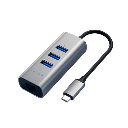 Satechi Type-C 2-in-1 USB 3.0 Aluminum 3 Port Hub with Ethernet - Compatible with 2020/2018 MacBook Air, 2020/2018 iPad Pro, 2019/2018/2017 MacBook Pro (Space Gray)