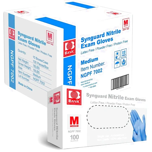 Basic Medical Nitrile Exam Gloves Latex-Free & Powder-Free Syngaurd Blue/Black Glove (Blue Case of 1000)