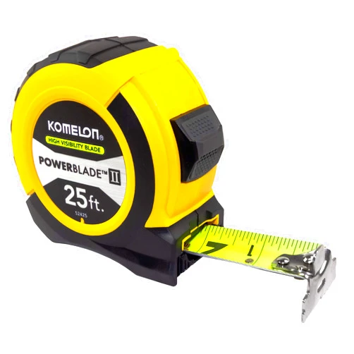 KOMELON USA 25' ABS POWERBLADE II WIDE BLADE TAPE MEASURE, Yellow/Black