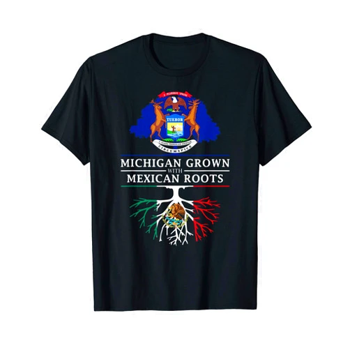Family Heritage Gifts Grown in Michigan with Mexican Roots - Mexico Flag T-Shirt