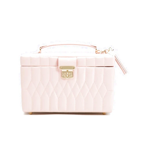 Wolf Designs Caroline Medium Jewelry Case, Rose Quartz - 15 Compartments & Seven Ring Rolls - Anti-Tarnish LusterLoc Lining - Includes Travel Case