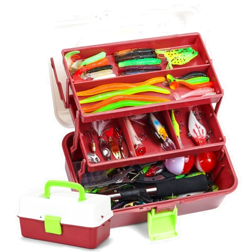 TCMBY 3 Layers Tackle Box with Tackle Included, 321Pcs Fishing Lures Kit Contains Pliers, Crankbait, Hooks, Weights & Accessories, Fishing Gear Bait Lure Gifts for Men Bass Freshwater (White Brown)