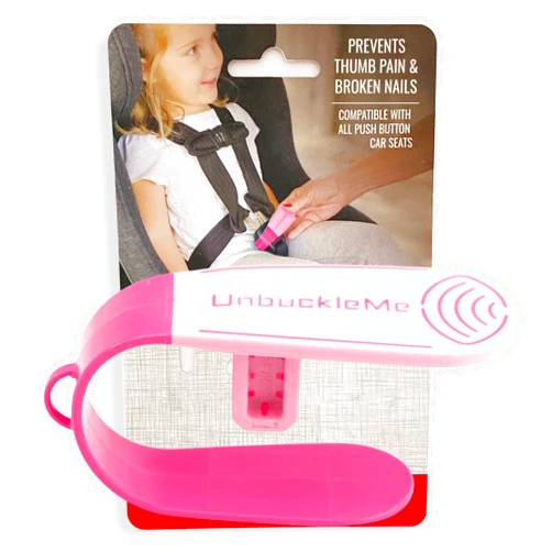 UnbuckleMe Car Seat Buckle Release Tool - Easy Opener Aid for Arthritis, Long Nails, Older Kids - Button pusher for infant, toddler, convertible 5 pt harness car seats - As Seen on Shark Tank (Pink)