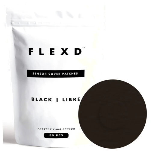 Flexd - Libre 3 Sensor Covers Waterproof, Freestyle Adhesive Patches (Pack of 30) Round, Black