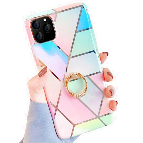 Qokey Compatible with iPhone 11 Case,Marble Case Cute Fashion Design for Men Women Girls with 360 Degree Rotating Ring Kickstand Soft TPU Shockproof Cover Designed for iPhone 11 6.1 Inch Colorful