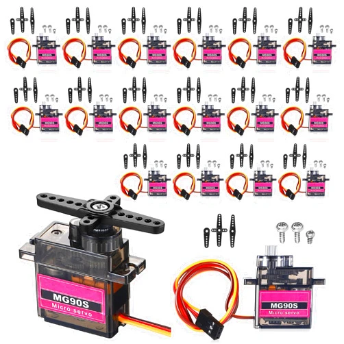 Hanaive 16 Pcs MG90s 9g Micro Servo Motor Mini Servo Motors RC Servo Kit for Robot Helicopter Airplane Car Boat Control