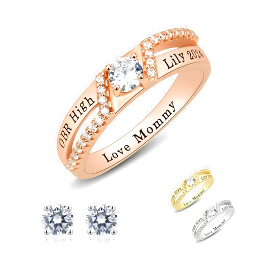 Ccjcinata Custom Class Rings Fully Personalized Class Rings for Women High School 925 Sterling Silver Rings Women's Class Rings Size 5-15 Graduation Rings for Women Cubic Zirconia Birthstone Rings