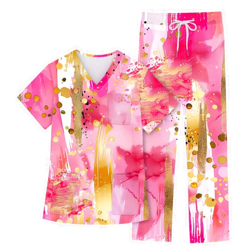 JCCDMZSL Scrubs for Women Set V-Neck Pocket Top & Drawstring Jogger Scrub Pants Multicolor Uniforms Women's V-Neck Top