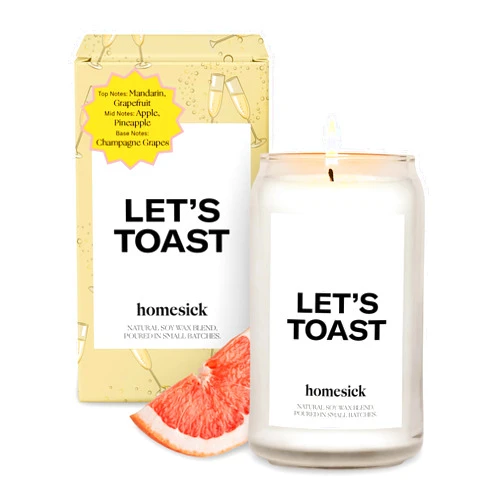 Homesick Scented Candles for Home (Let's Toast) - 13.75 oz Long-Lasting Soy Wax Blend Jar Candle Gifts for Women & Men for All Occasions, 60-80 Hours Burn Time - Notes of Mandarin & Grapefruit