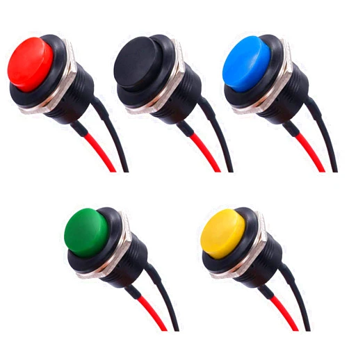 weideer 5pcs 16mm Momentary Push Button Switch SPST AC250V/3A AC125V/6A ON Off 2 Pin Mini Self-Reset Round Plastic Switch(5 Colors) with Pre-soldered Wires R13-507-5-X