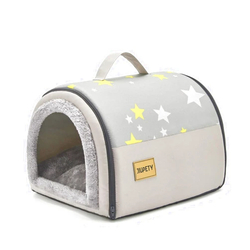 Jiupety Cozy Small Pet Dog House, 2 in 1 Puppy House, S Size for ​Cat and Puppy, Warm Cave Sleeping Nest for Cats and Dogs, Grey